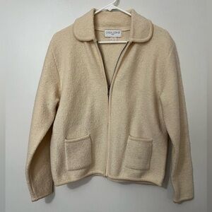 Vintage Cozy 100% Wool Casual Corner Light Butter Yellow Zip Jacket